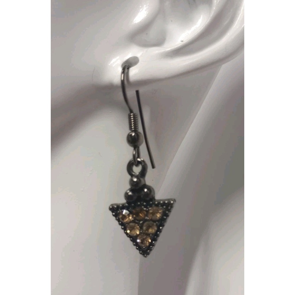 Vintage Bronze Colored Rhinestone Triangle‎ Dangle Earrings